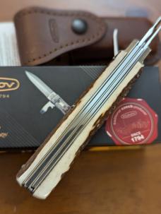 Mikov 241 Predator Leverlock 2 Blade Automatic Knives w/Saw, GNARLY STAG HORN 3.75"Polished