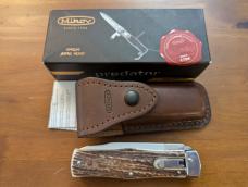Mikov 241 Predator Leverlock 2 Blade Automatic Knives w/Saw, GNARLY STAG HORN 3.75"Polished