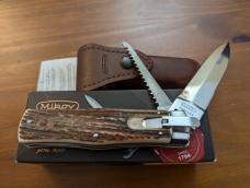 Mikov 241 Predator Leverlock 2 Blade Automatic Knives w/Saw, GNARLY STAG HORN 3.75"Polished