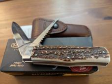 Mikov 241 Predator Leverlock 2 Blade Automatic Knives w/Saw, GNARLY STAG HORN 3.75"Polished