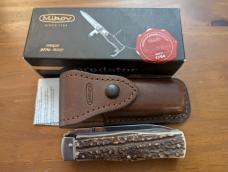 Mikov 241 Predator Leverlock 2 Blade Automatic Knives w/Saw, GNARLY STAG HORN 3.75"Polished