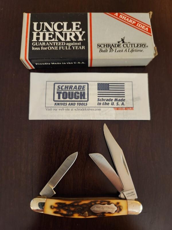 Vintage Schrade + USA 807UH Uncle Henry J.R. Stockman 3 Blade Folding Knife