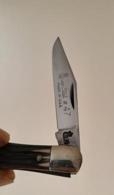 Vintage Queen Steel #47 USA, Half Whittler swell Senter ,Imitation Winterbottom Bone, Q76