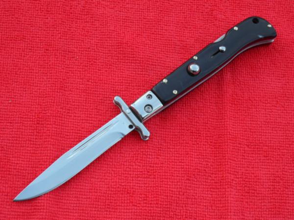 New 9"Italian Roma style Swinguard Switchblade knife Blackhorn handles 