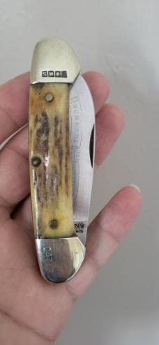3 5/8" Schrade IXL Wostenholm Sheffield England 2 Blade Stag Canoe Knife, 1980's