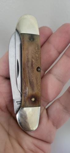 3 5/8" Schrade IXL Wostenholm Sheffield England 2 Blade Stag Canoe Knife, 1980's