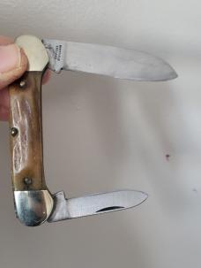 3 5/8" Schrade IXL Wostenholm Sheffield England 2 Blade Stag Canoe Knife, 1980's