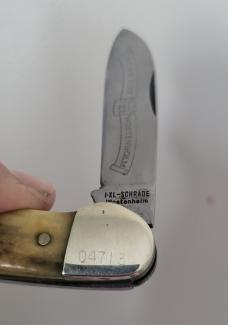 3 5/8" Schrade IXL Wostenholm Sheffield England 2 Blade Stag Canoe Knife, 1980's