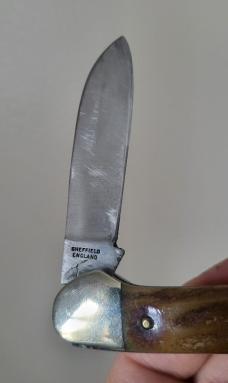 3 5/8" Schrade IXL Wostenholm Sheffield England 2 Blade Stag Canoe Knife, 1980's