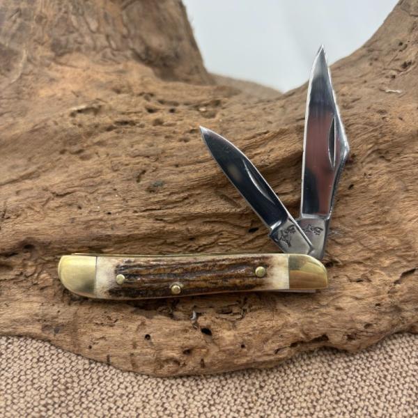 GERMAN BULL 2 Blade Traditional Folding Pocket Knife Stag GB-105 Peanut (82)