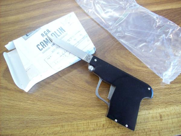 A.G.A. Campolin Rare Italian Gun Knife Black Ebonywood Circa 2019 UNUSED W/Box A.G.A. Campolin Rare Italian Gun Knife Black Ebonywood Circa 2019 UNUSED W/Box