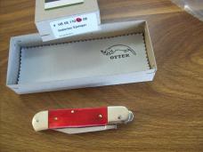 Hubertus Knife Solingen, Germany Small 08 Rare Red Smooth Bone 5 3/4 " Open Lilyput NIB