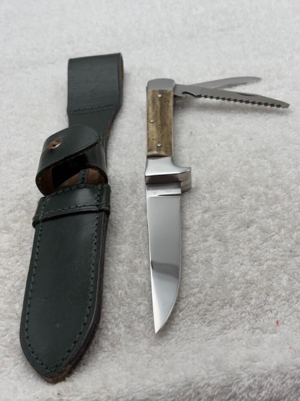 Vintage German GML Multi Use Hunting Fixed Blade / Folding Blade Sheath Knife