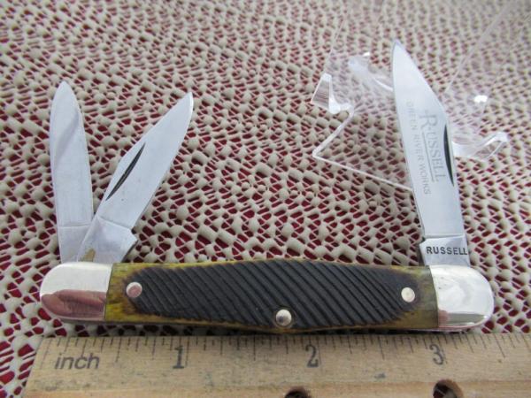 Russel Green River Work Rough Saw Cut Bone Handle Whittler