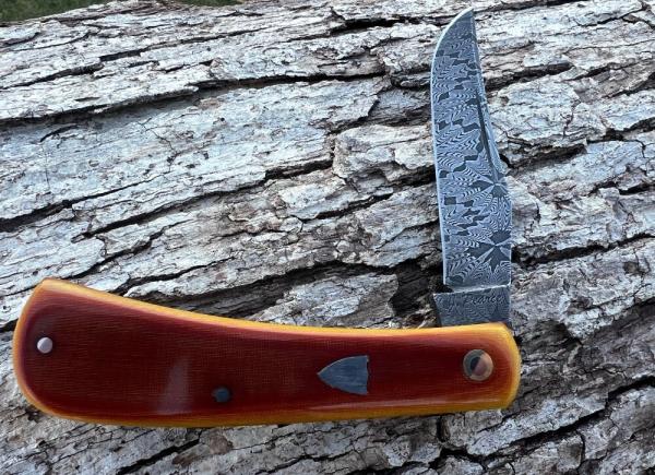 JEFF PEARCE CUSTOM BUTTERSCOTCH MICARTA BILL POOR DAMASCUS TRAPPER