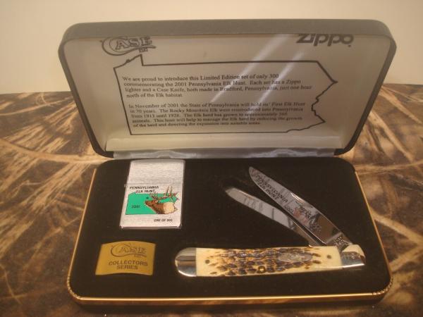 2001 CASE 6254SS KNIFE PA ELK HUNT KNIFE AND ZIPPO LIGHTER ONE OF 300 NIB #119 2001 CASE 6254SS KNIFE PA ELK HUNT KNIFE AND ZIPPO LIGHTER ONE OF 300 NIB #119