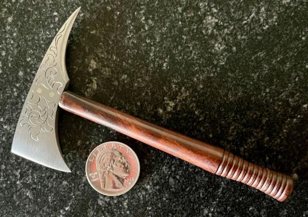 Custom Miniature Battle Axe, Hatchet, Tomahawk, Wood Handle, Engraved Blade Custom Miniature Battle Axe, Hatchet, Tomahawk, Wood Handle, Engraved Blade