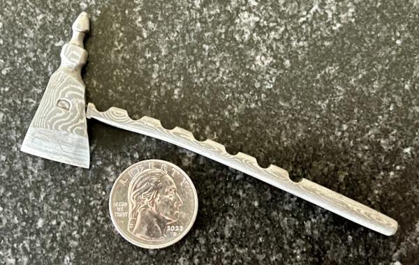 Custom Fred Durio Miniature Battle Axe, Hatchet, Tomahawk, Damascus Blade & Handle