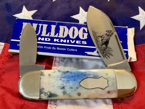 1998 Bulldog Brand HAND MADE / Hammer Forged Elephant Toe w/ Bluetick Coonhound Dog Blade Etch - NOS 1998 Bulldog Brand HAND MADE / Hammer Forged Elephant Toe w/ Bluetick Coonhound Dog Blade Etch - NOS