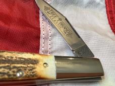 Vintage Boker “Tree Brand” Single Blade Barlow w/ Sweet Stag Handles -NOS in Orig box