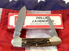 Vintage J A Henckels 2 Blade Canoe (HK 12 S) w/ Great Stag Handles -NM