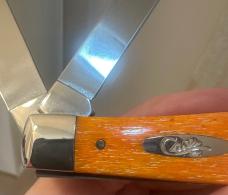 2004 Case Magicians Knife-Speckled Black&Orange Trapper w/Matching Script Shields on Each Side. Mint