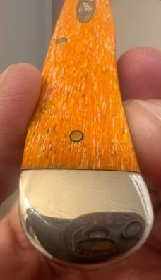 2004 Case Magicians Knife-Speckled Black&Orange Trapper w/Matching Script Shields on Each Side. Mint