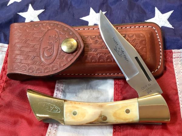 1981 Case xx Shark Tooth Folding Hunter w/ Sweet Stag Handles (P197 L SSP) +Orig Sheath 1981 Case xx Shark Tooth Folding Hunter w/ Sweet Stag Handles (P197 L SSP) +Orig Sheath