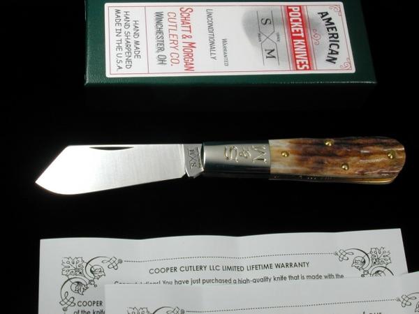 Schatt & Morgan Genuine Stag Cotton Barlow Knife by Cooper Cutlery Rare 69CB-S Made in USA Schatt & Morgan Genuine Stag Cotton Barlow Knife by Cooper Cutlery Rare 69CB-S Made in USA