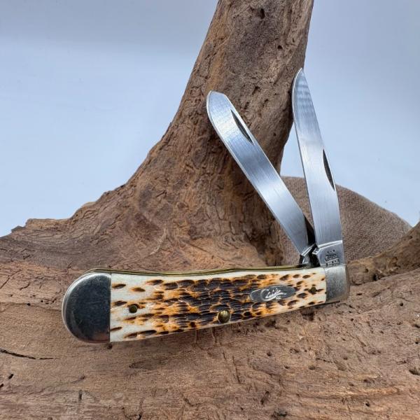 Case XX Trapper 6254 SS Folding Pocket Knife W/Amber Jigged Bone 2003 2 blade 98