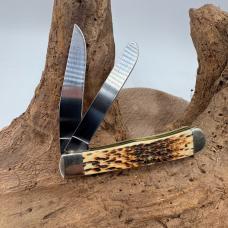 Case XX Trapper 6254 SS Folding Pocket Knife W/Amber Jigged Bone 2003 2 blade 98