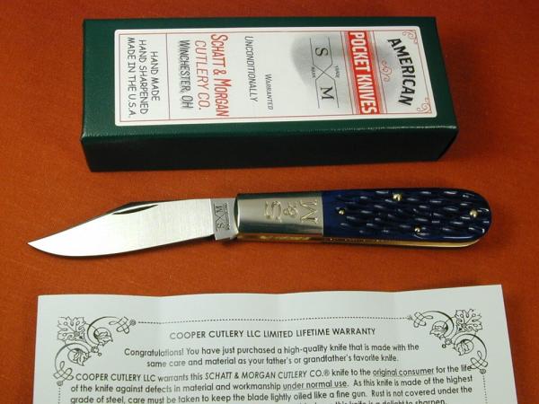 Schatt & Morgan Blurple Jigged Bone Barlow Knife By Cooper Cutlery Rare C69B Clip Blade Made In USA Schatt & Morgan Blurple Jigged Bone Barlow Knife By Cooper Cutlery Rare C69B Clip Blade Made In USA