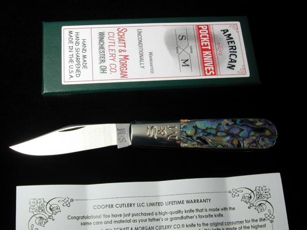Schatt & Morgan Smooth Abalone Barlow Knife By Cooper Cutlery Rare C69A Clip Blade Made In USA Schatt & Morgan Smooth Abalone Barlow Knife By Cooper Cutlery Rare C69A Clip Blade Made In USA