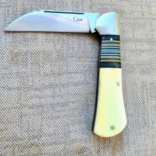 K'roo Warthog Tusk Striper Raven...Ivory Scales..Striper Bolsters..Rwl34...3.75 closed..coa and slip