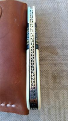 K'roo Warthog Tusk Striper Raven...Ivory Scales..Striper Bolsters..Rwl34...3.75 closed..coa and slip