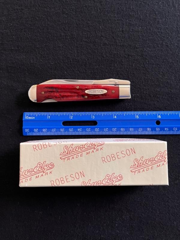 Robeson Shure Edge Red Jigged Bone Swing Guard Cheetah Queen with Box