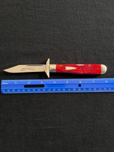 WR Case and Sons Banana Jigged Deep Red Roger’s Bone Cheetah Swing Guard Arrowhead Shield 1/91