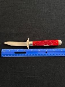 WR Case and Sons Banana Jigged Deep Red Roger’s Bone Cheetah Swing Guard Arrowhead Shield 1/91