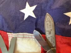 Bulldog Knife 4 Blade Canoe w/ Red Bone Handles & Frost Blade Etch -NOS