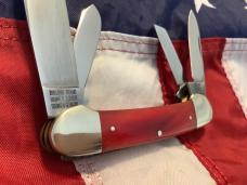 Bulldog Knife 4 Blade Canoe w/ Red Bone Handles & Frost Blade Etch -NOS