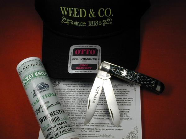 Weed & Co. Green Jigged Bone Trapper Knife from Cooper Cutlery Plus Free Hat USA 5219GJB Weed & Co. Green Jigged Bone Trapper Knife from Cooper Cutlery Plus Free Hat USA 5219GJB