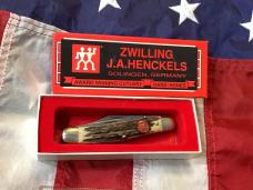Vintage J A Henckels 3 Blade Whittler (HK-7-S) Pocket Knife w/ Great Stag Handles! -NOS