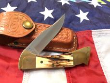 1981 Case xx Mako Shark Folding Hunter w/ Stag Handles (5158 LSSP) +Orig Sheath -NOS