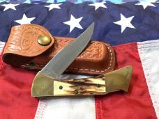 1981 Case xx Mako Shark Folding Hunter w/ Stag Handles (5158 LSSP) +Orig Sheath -NOS