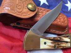 1981 Case xx Mako Shark Folding Hunter w/ Stag Handles (5158 LSSP) +Orig Sheath -NOS