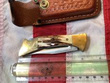 1981 Case xx Mako Shark Folding Hunter w/ Stag Handles (5158 LSSP) +Orig Sheath -NOS