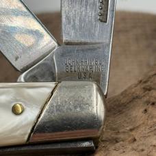 John Primble Belknap HDW 5371 Stockman 3 blade Knife, Cracked Ice Handles (111)