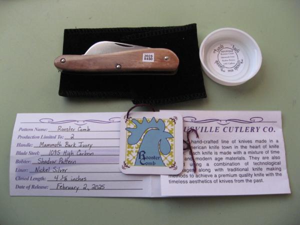   DANIELS FAMILY KNIFE BRANDS-TITUSVILLE CUTLERY-ROOSTER COMB MAMMOTH IVORY SHADOW PATTERN 1 OF 2