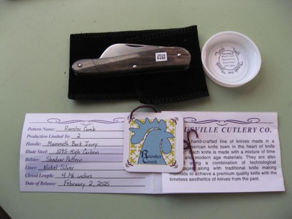   DANIELS FAMILY KNIFE BRANDS-TITUSVILLE CUTLERY-ROOSTER COMB MAMMOTH IVORY SHADOW PATTERN 1 OF 2