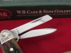 Case XX 2002 Amber Bone Bobwire Scrolled Bolsters Seahorse Whittler Pattern # 6355 WH SS